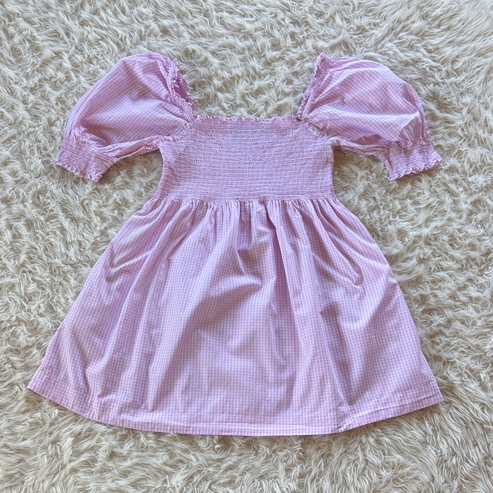 Hill House mini pink gingham babydoll Athena Nap Dress w/ puff sleeves Large